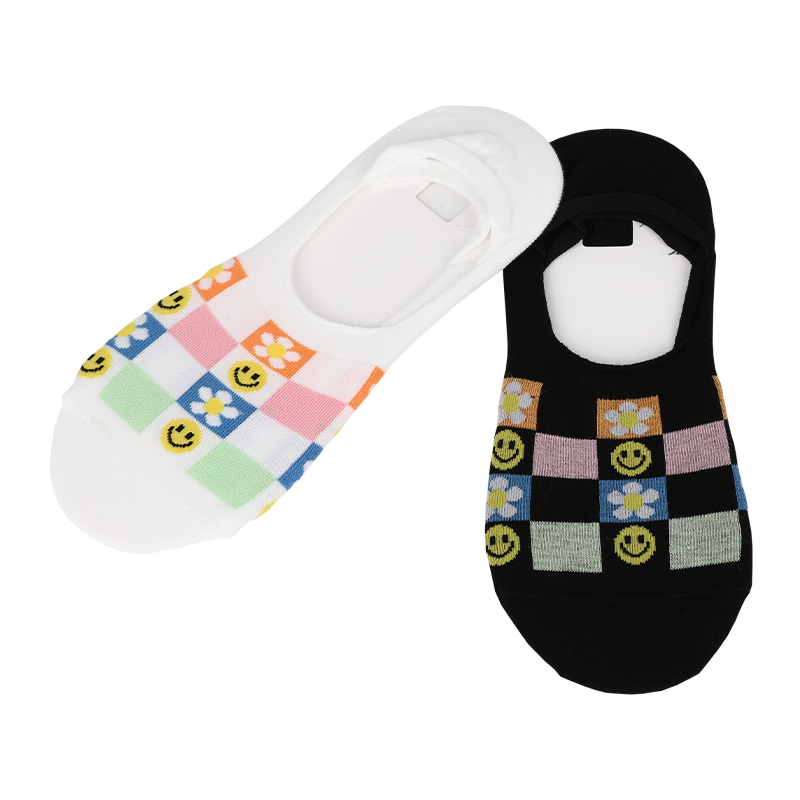 ODM emoji gezichten floret geruit patroon onzichtbare boot no-show sokken met antislip siliconen