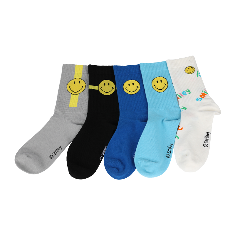 Custom heren casual crew sokken met smiley emoji gezichten patronen en letters, gemaakt van hoogwaardig katoen, dus sokken zijn zacht, comfortabel, duurzaam, ademend en warm.
