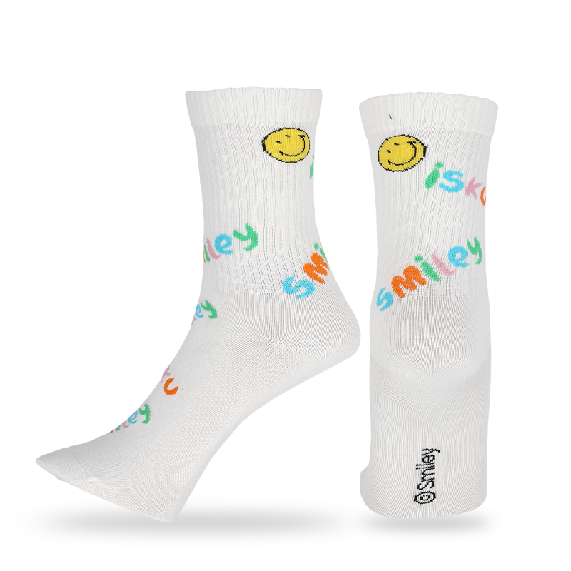 Custom heren casual crew sokken met smiley emoji gezichten patronen en letters, gemaakt van hoogwaardig katoen, dus sokken zijn zacht, comfortabel, duurzaam, ademend en warm.