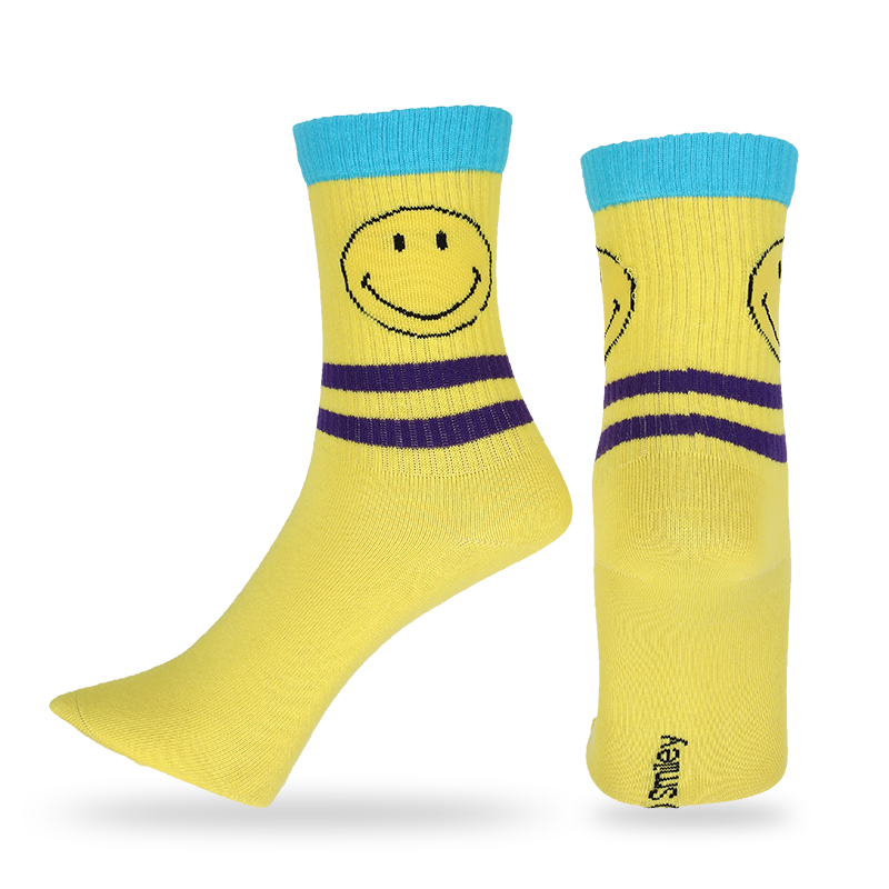 Custom heren casual crew sokken met smiley emoji gezichten patronen en letters, gemaakt van hoogwaardig katoen, dus sokken zijn zacht, comfortabel, duurzaam, ademend en warm.